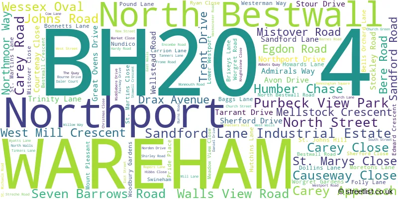 A word cloud for the BH20 4 postcode